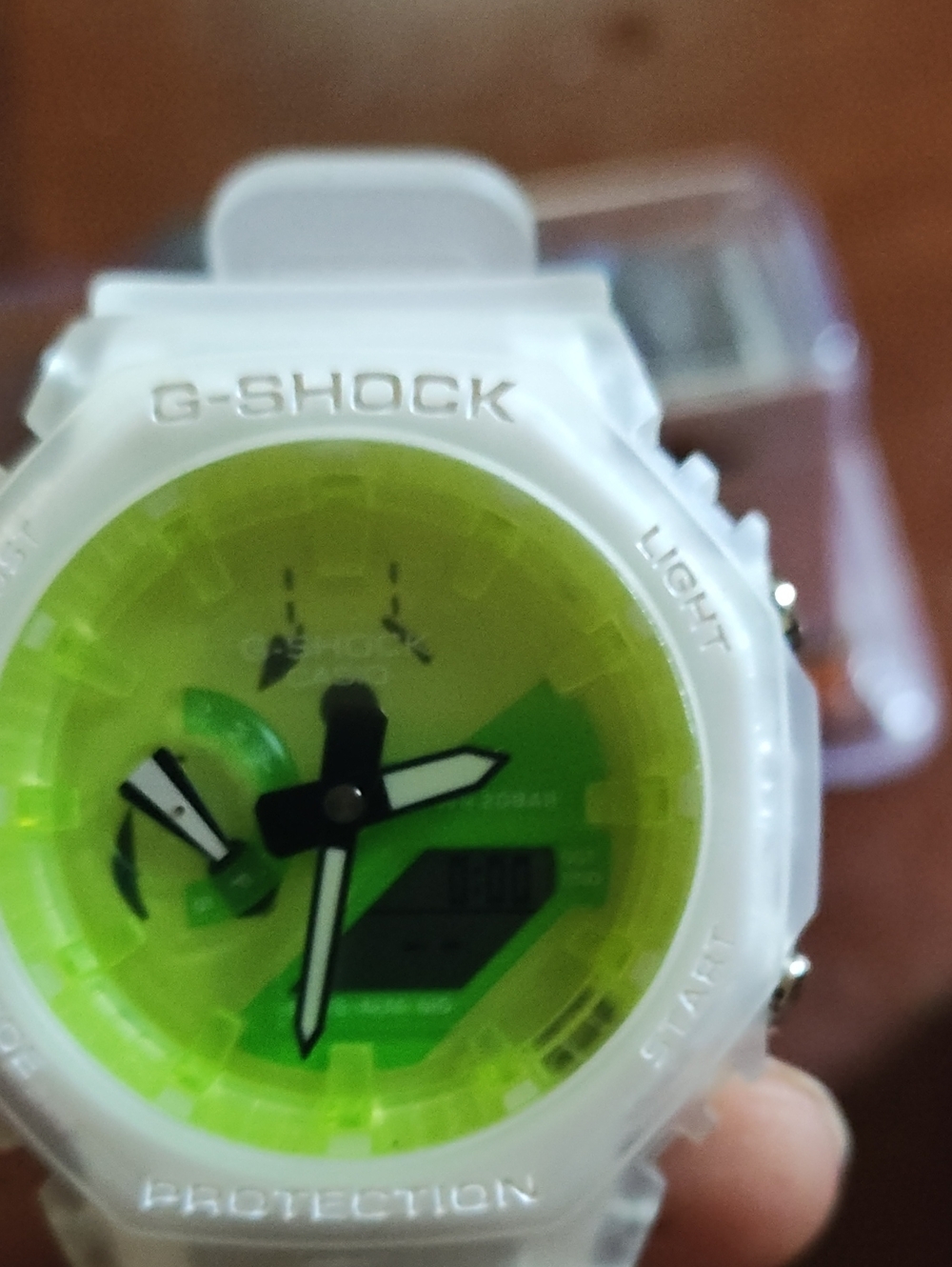 G-Shock White Translucent Case Lime Green Dial Analog-Digital Watch
